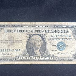 1957 One Dollar Silver Certificate BLUE SEAL S/N S(contact info removed)6A