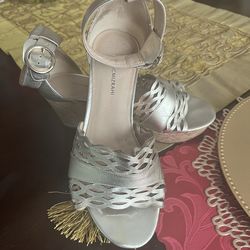 Gold, leather platform, sandals