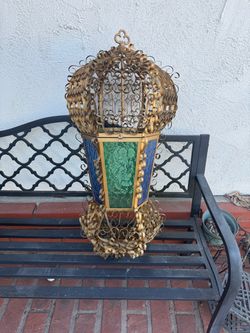 Moroccan Style Metal and Glass Hanging Lantern