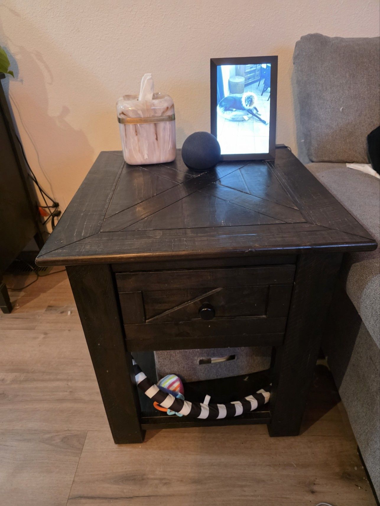 Side Table Night Stand Brown Black Wood Farmhouse Style
