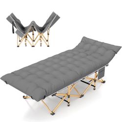 Upgraded 1 Pack Camping Cot with Mattress for Adults Heavy Duty Folding Camping Bed with Carry Bag Portable Sleeping Cots for Outdoor Camping/Office, 