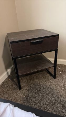 Dark Wood and Metal Nightstand with Drawer
