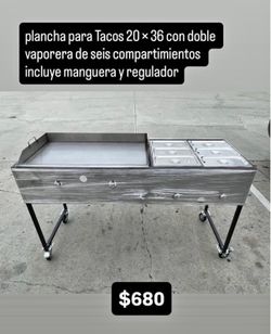 plancha para tacos 20 × 36 con doble vaporera