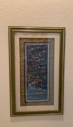 Vintage original embroidered silk panel China Legend 100boys