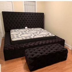 Brand New/In Box//Black Velvet Queen Storage Platform Bed Frame Cama//Mattress Sold Separately 