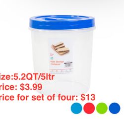 Storage Container 5.2 QT / 5.0L with Screw Top & 4 Color Lids | Crystal Clear Bottom | Model #CRYSTAL 7 - 14771