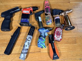 Lot of 11 Assorted Refillable Butane Torch Lighters Untested Parts or Repair
