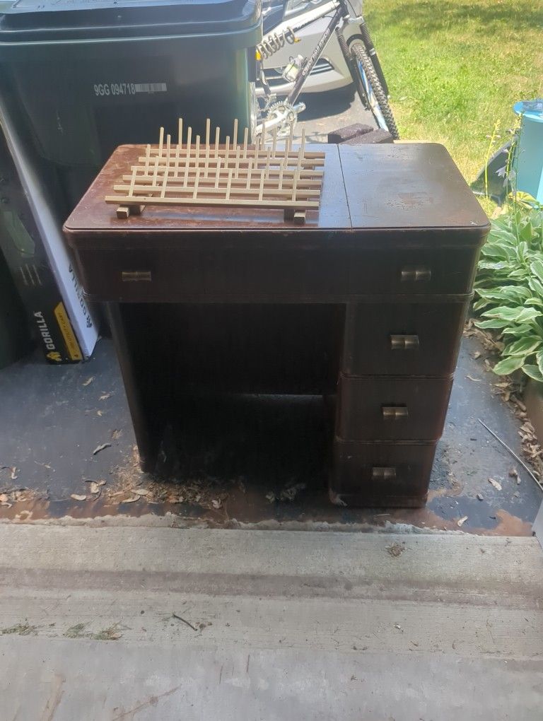 Wood Sewing Cabinet And Thread Storage