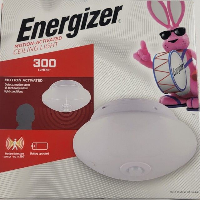 Energizer Motion Activated LED Ceiling Light, Battery Operated, 300 Lumens