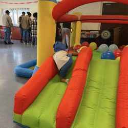 ACTION AIR Bounce House, Double Slides Bouncer with Blower and Ball Pool, Inflatable Bouncy House for Kids Backyard, Durable Sewn with Extra Thick Mat