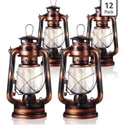 Hortsun 12 Pieces 8 Inch Vintage LED Hurricane Lantern 12 Warm LEDs and Dimmer