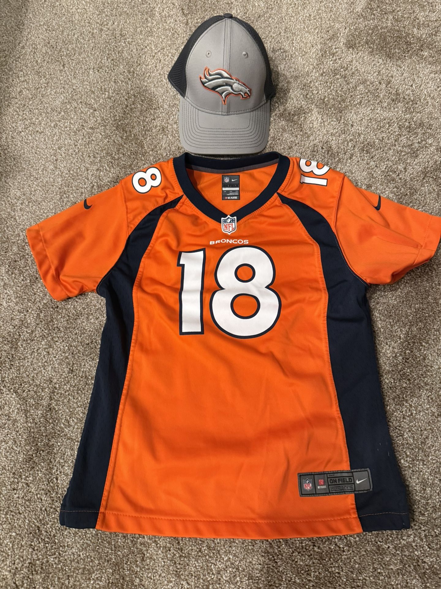 Kids Peyton Manning Broncos #18 Jersey + New Era Hat