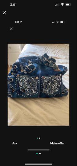 Denim Rhinestone Studded Handbag