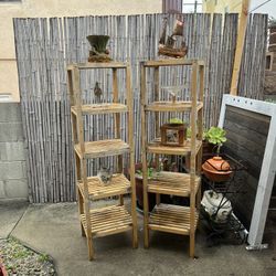 Pair of bamboo shelves