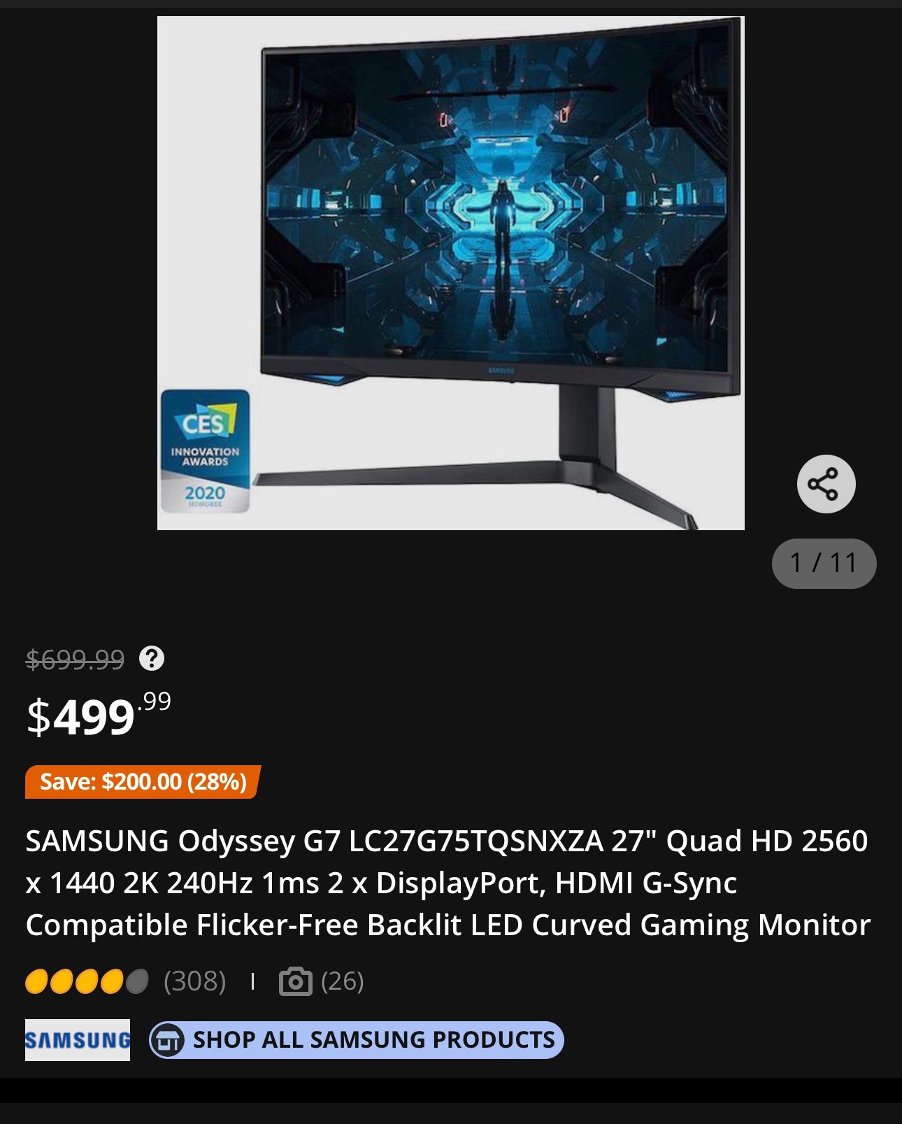 Samsung G7 Curved 27in monitor 