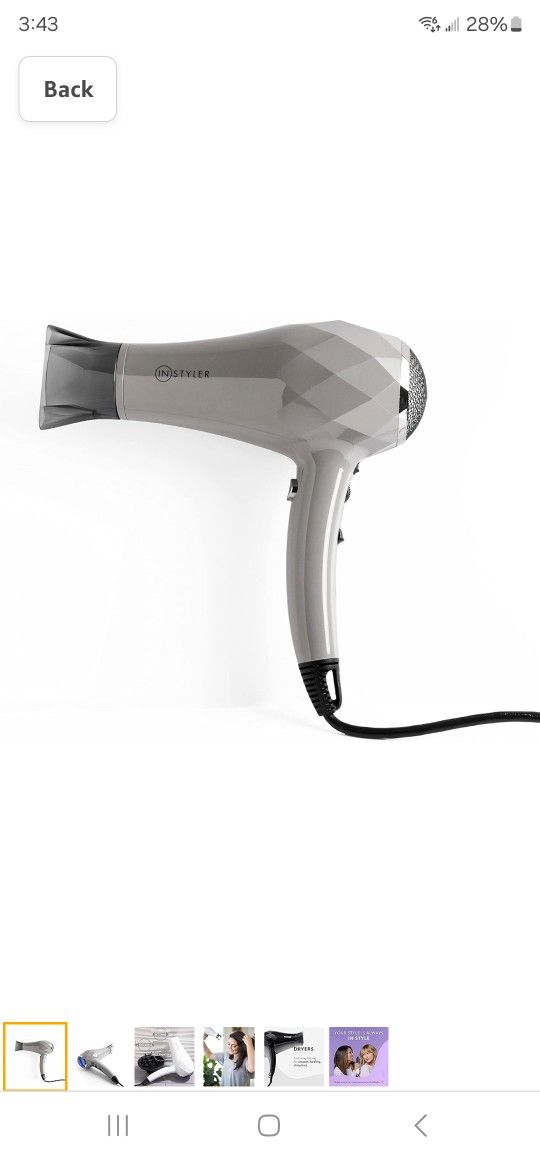 InStyler Turbo Lightweight Ionic Hair Dryer, Gray