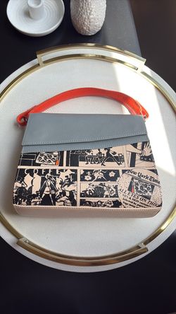 Min and Mon Structured Handbag with Newspaper Print
