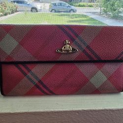 Vivienne Westwood Orbit Logo Wallet Clutch Plaid Classic Large Leather