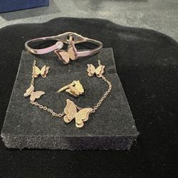 18k Rose Gold Plated Butterfly Charm Jewelry Set 