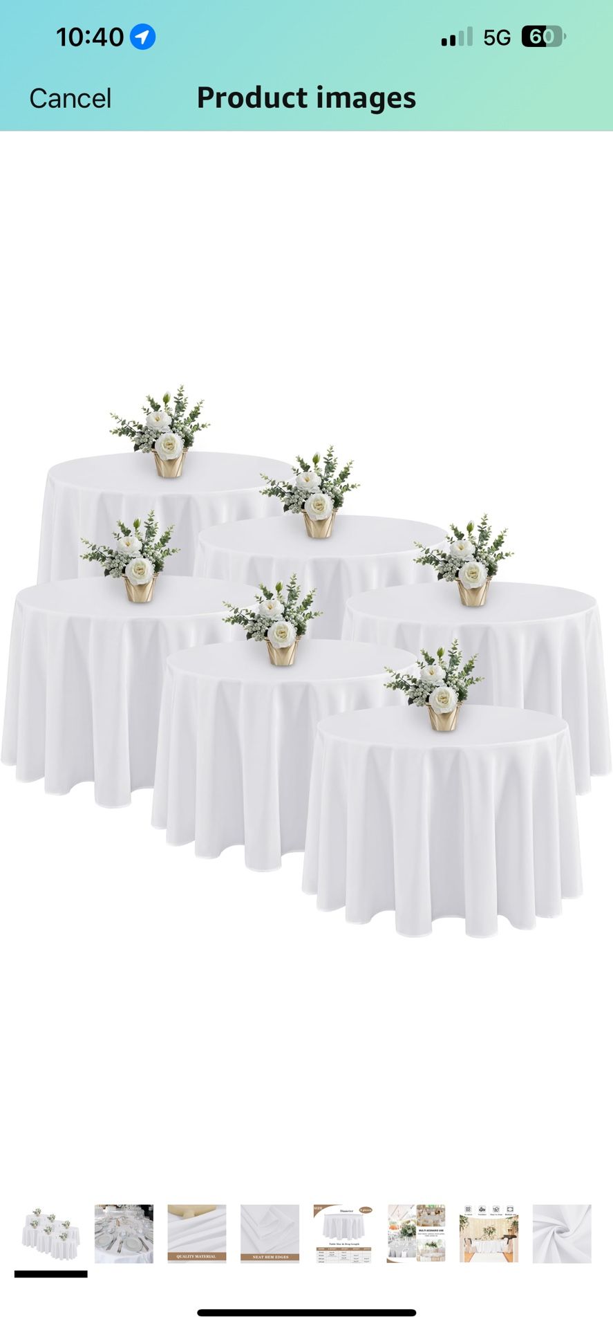 Fitable 6 Pack White Round Tablecloths - 120 Inches in Diameter 