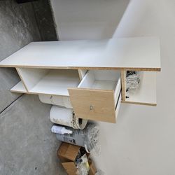 White And Tan TV Stand With Drawer And Storage And Optional Wheels