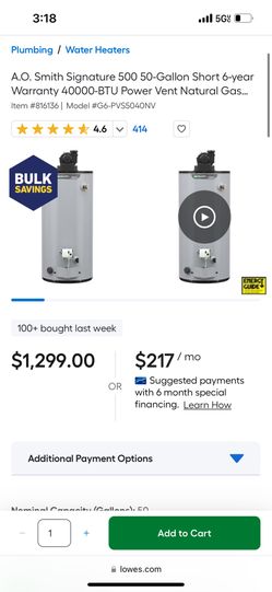 RHEEM Performance 50 Gallon Gas Hot Water Heater