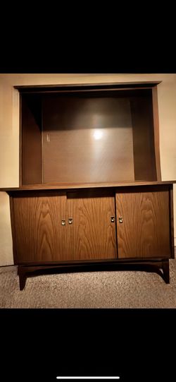 VTG MCM 2 Piece Walnut & Walnut Veneer Hutch/Console