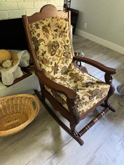 Wooden Antique Cottage Core Floral Rocking Chair