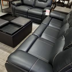 Black power reclining  sofa love and chair