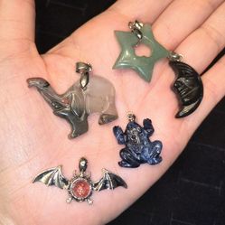 5 Piece Crystal Gemstone Pendant Variety Bundle Lot