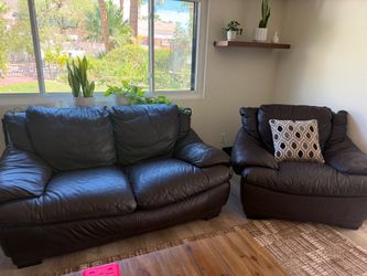 Leather Love seat, chair & ottoman
