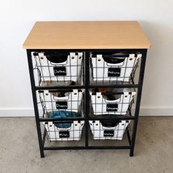 OBO 6-Basket Wire Storage Unit with Wood Top