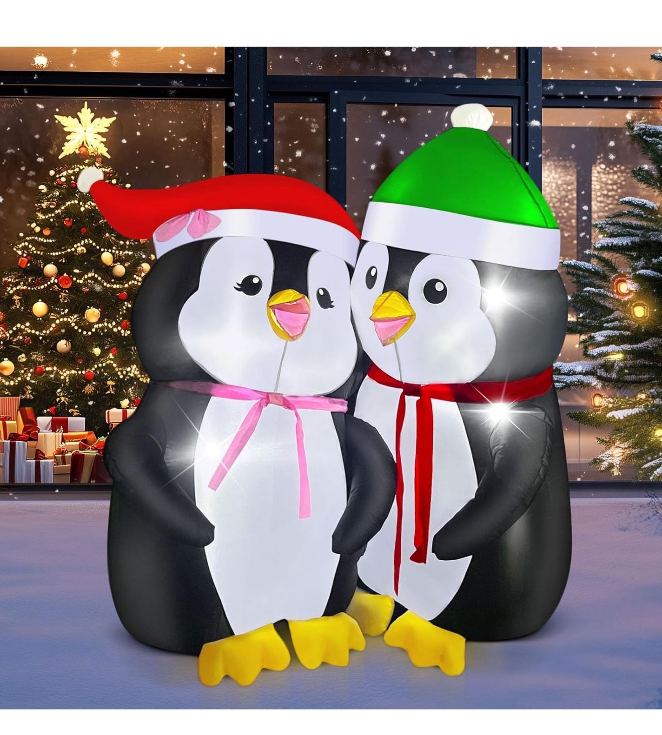 Inflatable Outdoor Decorations, 5 X 5FT Lovers Penguins Large with 4 LED Lights Blow Up Yard Decor, Christmas Party Outdoor, Yard, Gar