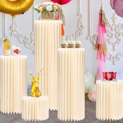 GENMOUS 5PCS Large Cylinder Stands for Party, Cardboard Cylinder Tables Cake Stands for Wedding Dessert Table Display, Round Cylinder Pedestal Stands 