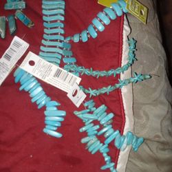 6 Strands Of Turquoise Beads Different Sizes And Shapes
