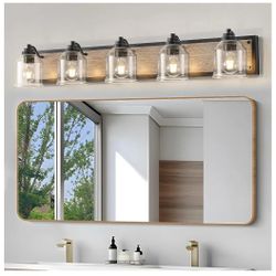5883: New 40 inches Large Farmhouse Vanity Light for Bathroom, Farmhouse Bathroom Vanity Light with Bubble Glass Shades, 5-Light Rustic Over Mirror E2