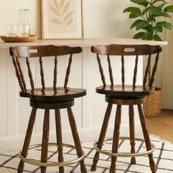 Vintage Solid Wood Swivel Bar Stools – Fully Restored