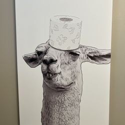 Llama With Toilet Paper Roll Crown Canvas Art. Already stretched and mounted on wooden frame. 20 × 30 inch canvas print. Brand new.