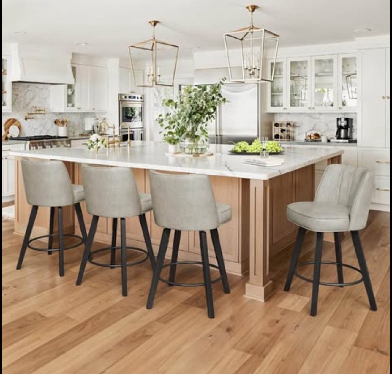 LUE BONA 360-degree Swivel Bar Stools Set of 4, 26" Counter Height Bar Stools with High Back and Woo