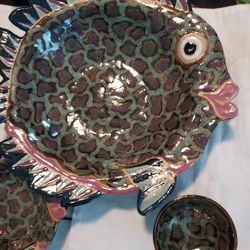 Signed Pegeen Souter Studio Pottery Fish Shaped Serving Dish 