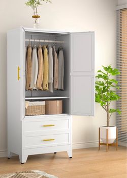 White Wardrobe Armoire with Drawers
