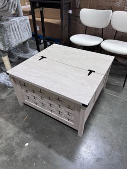 Square Wood Coffee Table with Hidden Large Storage, Farmhouse Coffee Tables for Living Room $95