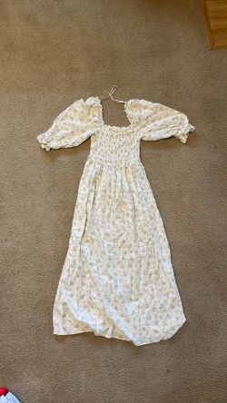 Women's Boho Floral Print Summer Dress Square Neck Puff Sleeve Split A Line Maxi Dress Casual Vintage Ruched Long Dress size XS
