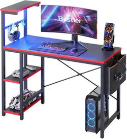Bestier Gaming Desk with LED Lights, 44 Inch PC Gamer Desk for Small Spaces, Computer Desk with