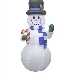 8 Ft Gemmy Airblown Inflatable LED Snowman Top Hat Candy Cane Christmas Holiday Outdoor Yard Decor