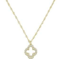Gold Plated Clover Pave Stones Pendant Necklace with Lobster Clasp