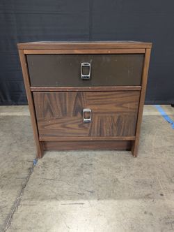 Vintage Dark Wood Two-Drawer Nightstand Mid-Century Style