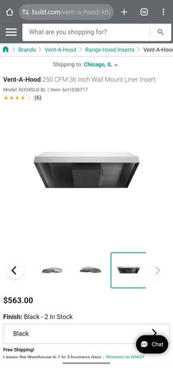 Vent-A-Hood 250 CFM 36 Inch Wall Mount Liner Insert - Black