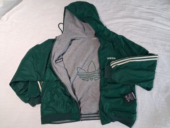 Vintage Adidas Green Hooded Bomber Jacket
