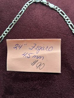 24” Figaro Sterling Silver Chain Necklace 
